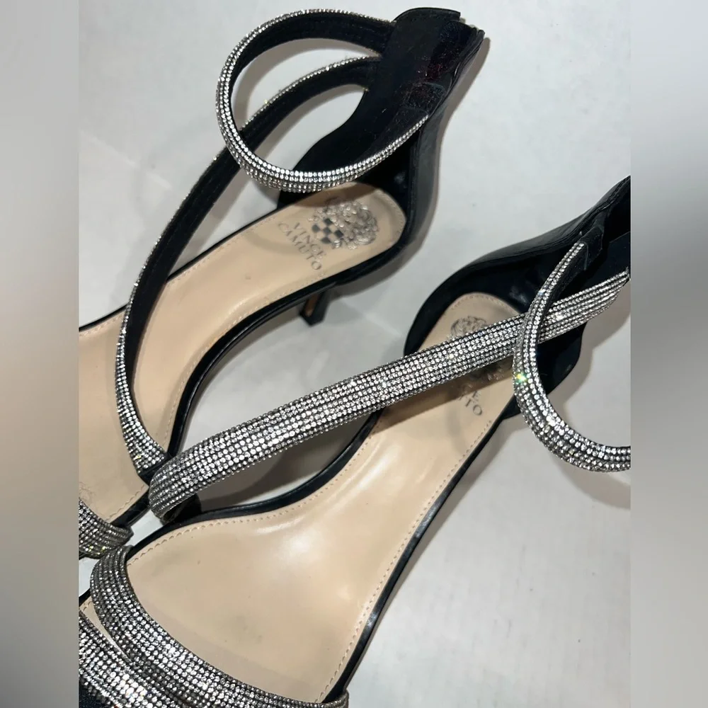 Vince Camuto Arklin Black and Silver Strappy Heels - Picture 9 of 16